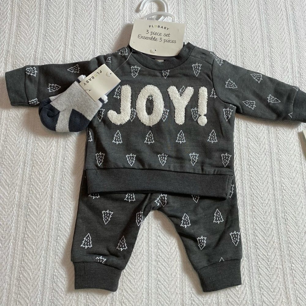 PL BABY Boy 3 Piece JOY Embroidered Long Sleeve Top Set